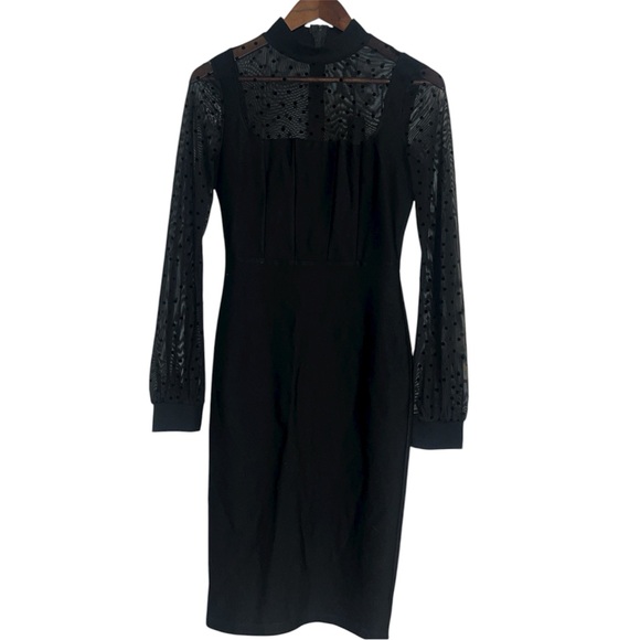 NWT Fashion Nova Come My Way Black Midi Dress Size M Sheer Sleeve Polka Dot - Picture 2 of 16